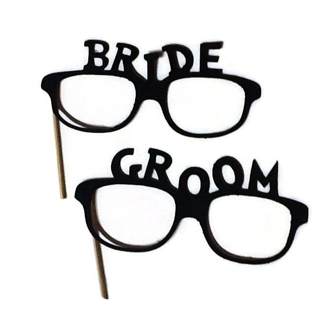 Party Photo Booth Props Set - Bride And Groom Wedding Props - Prop Glasses